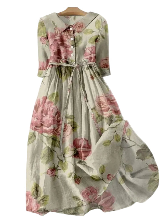 Women's Floral Print Midi Dress with Short Sleeves 1