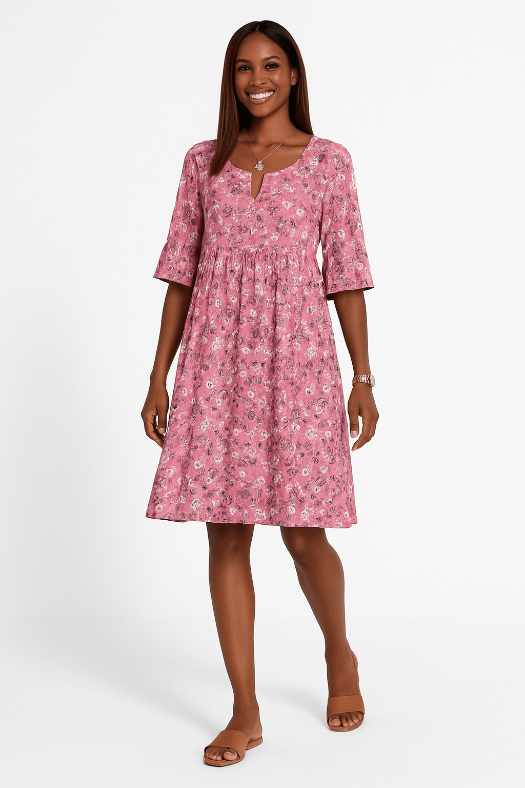 Women's Floral Print Midi Dress with Short Sleeves 1