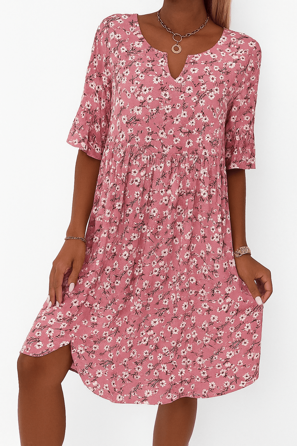 Women's Floral Print Midi Dress with Short Sleeves 2