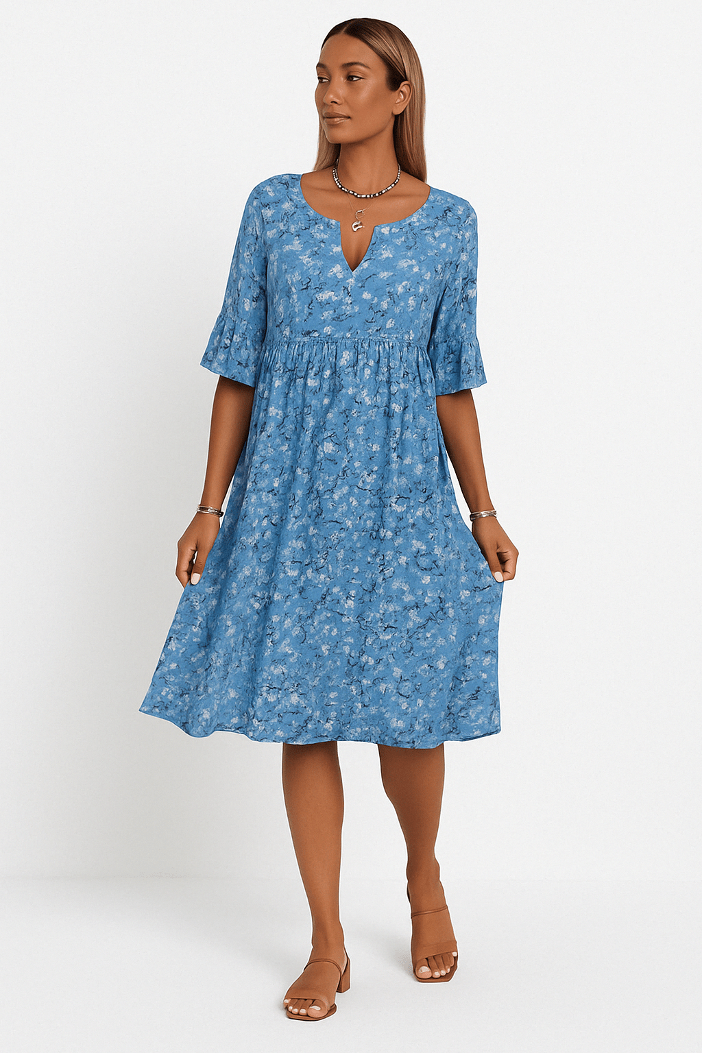 Women's Floral Print Midi Dress with Short Sleeves 4