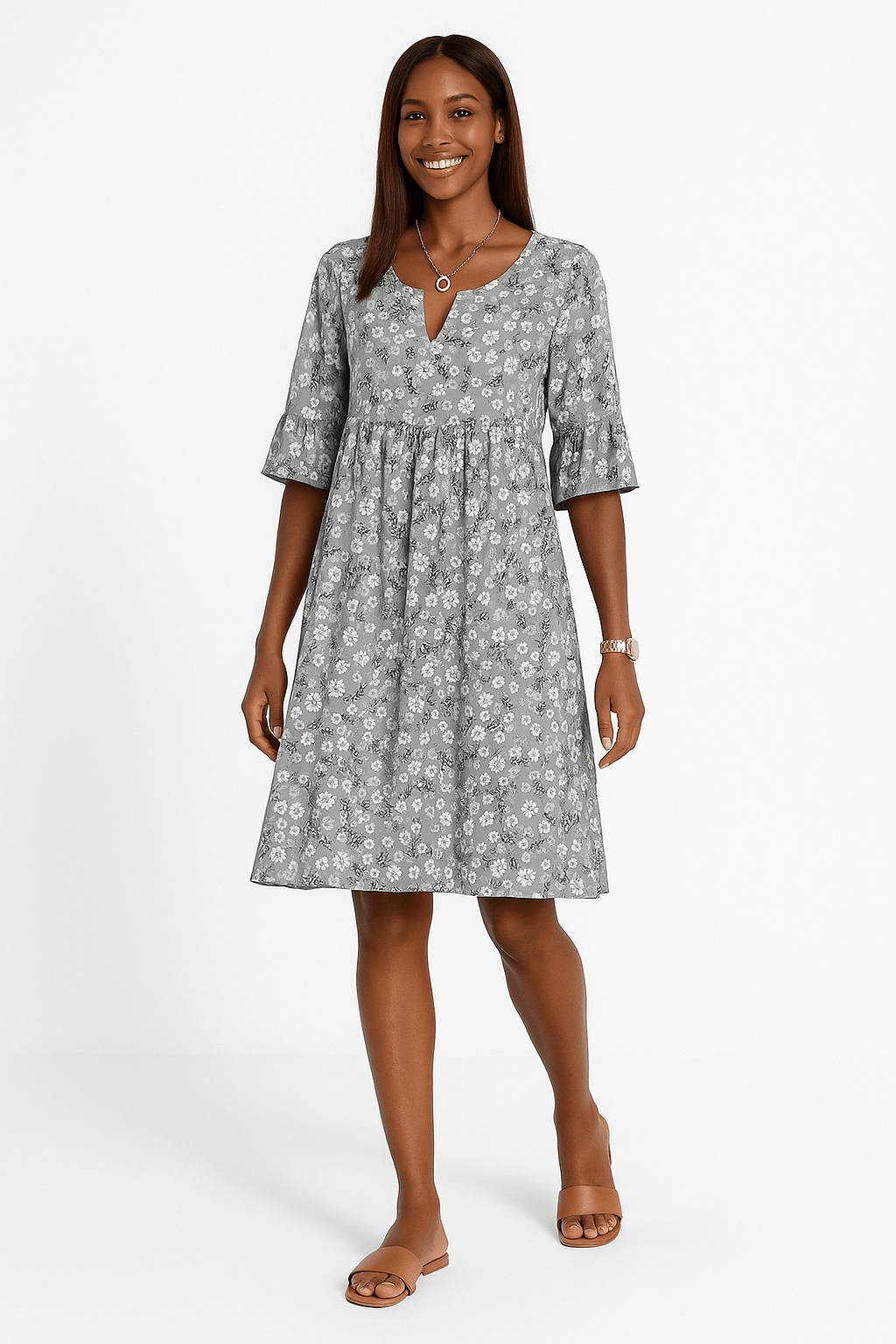 Women's Floral Print Midi Dress with Short Sleeves 7