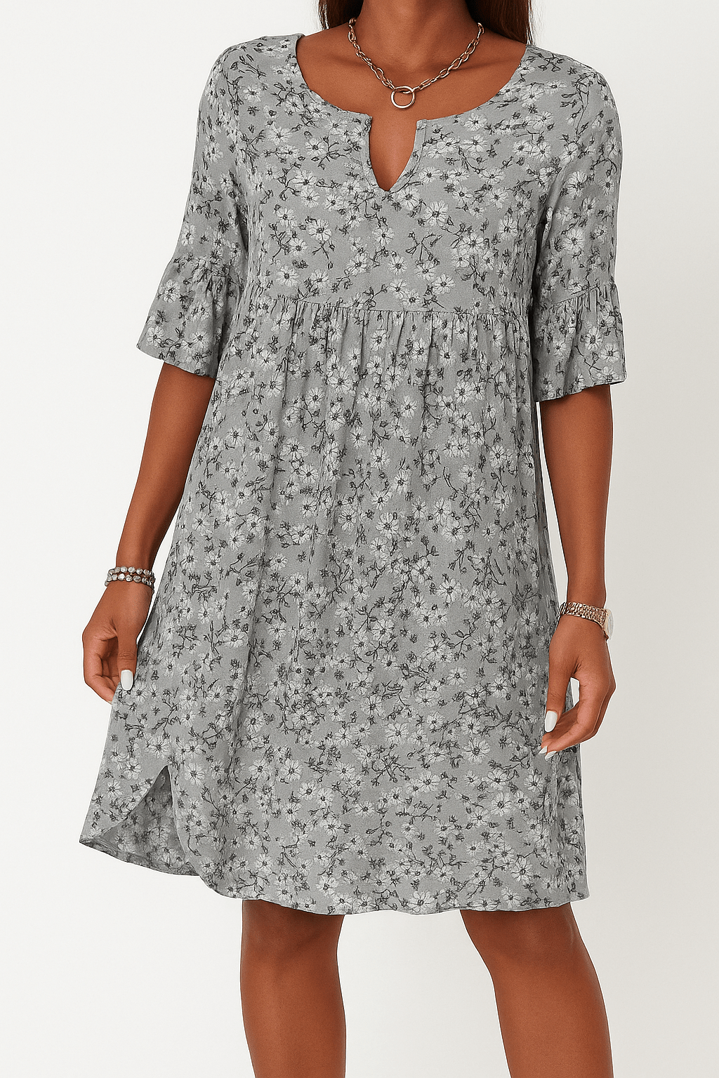 Women's Floral Print Midi Dress with Short Sleeves 9