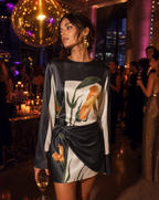 Women's Floral Print Mini Dress with Twist Overlay and Flared Sleeves 3