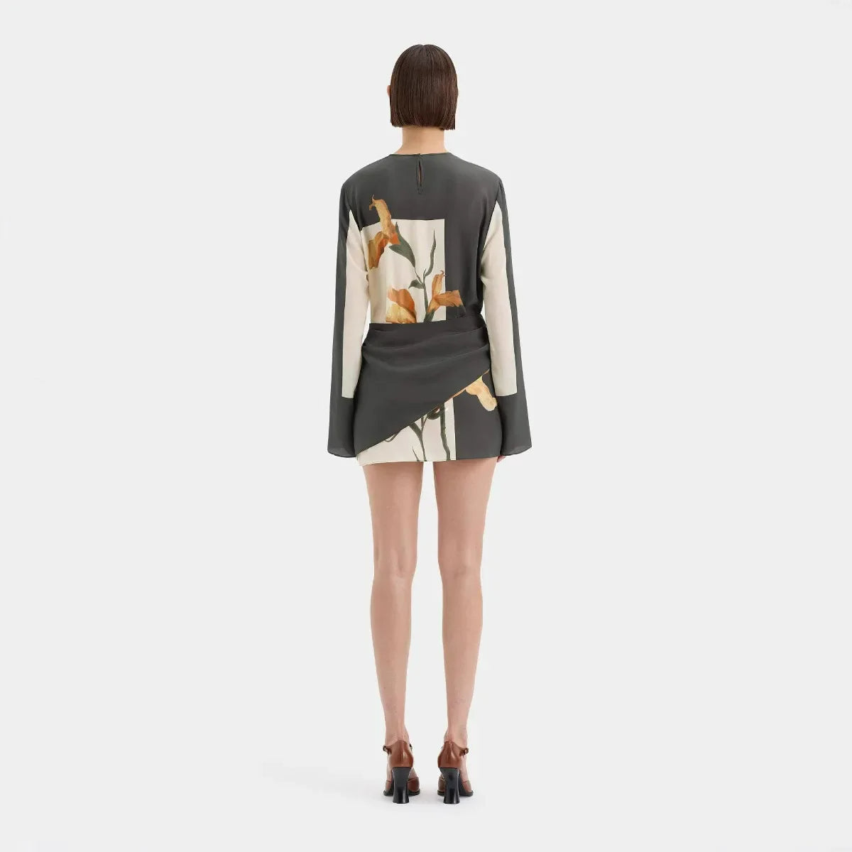 Women's Floral Print Mini Dress with Twist Overlay and Flared Sleeves 6