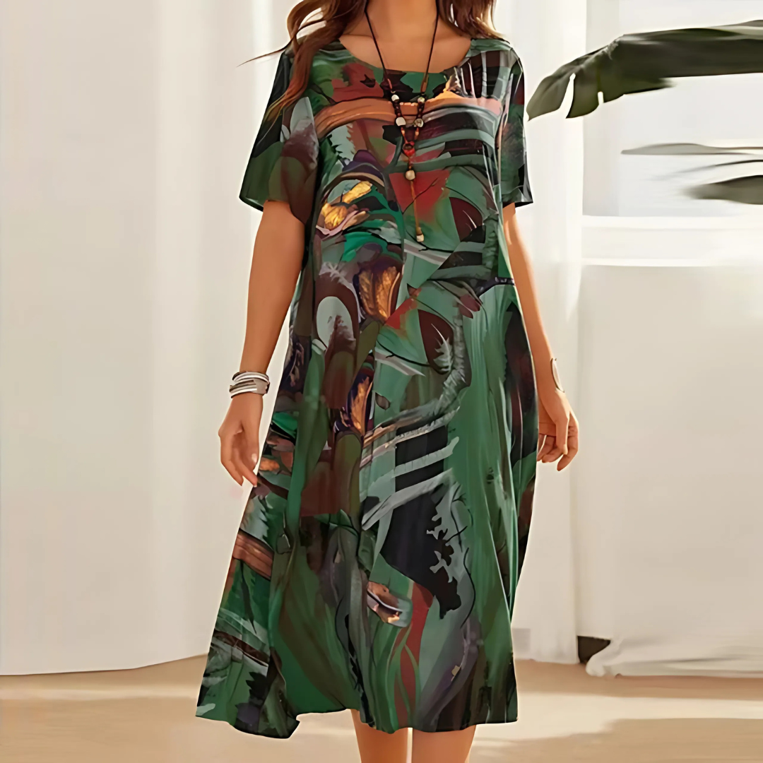 Women's Floral Print Short Sleeve Midi Dress 2
