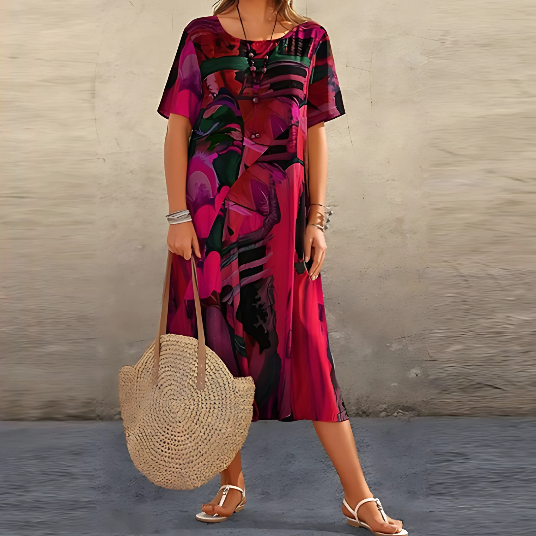 Women's Floral Print Short Sleeve Midi Dress 3