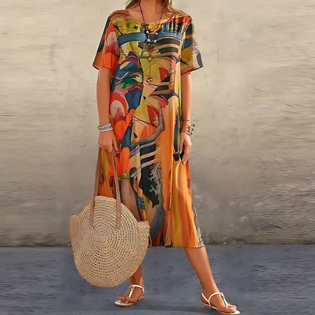 Women's Floral Print Short Sleeve Midi Dress 4