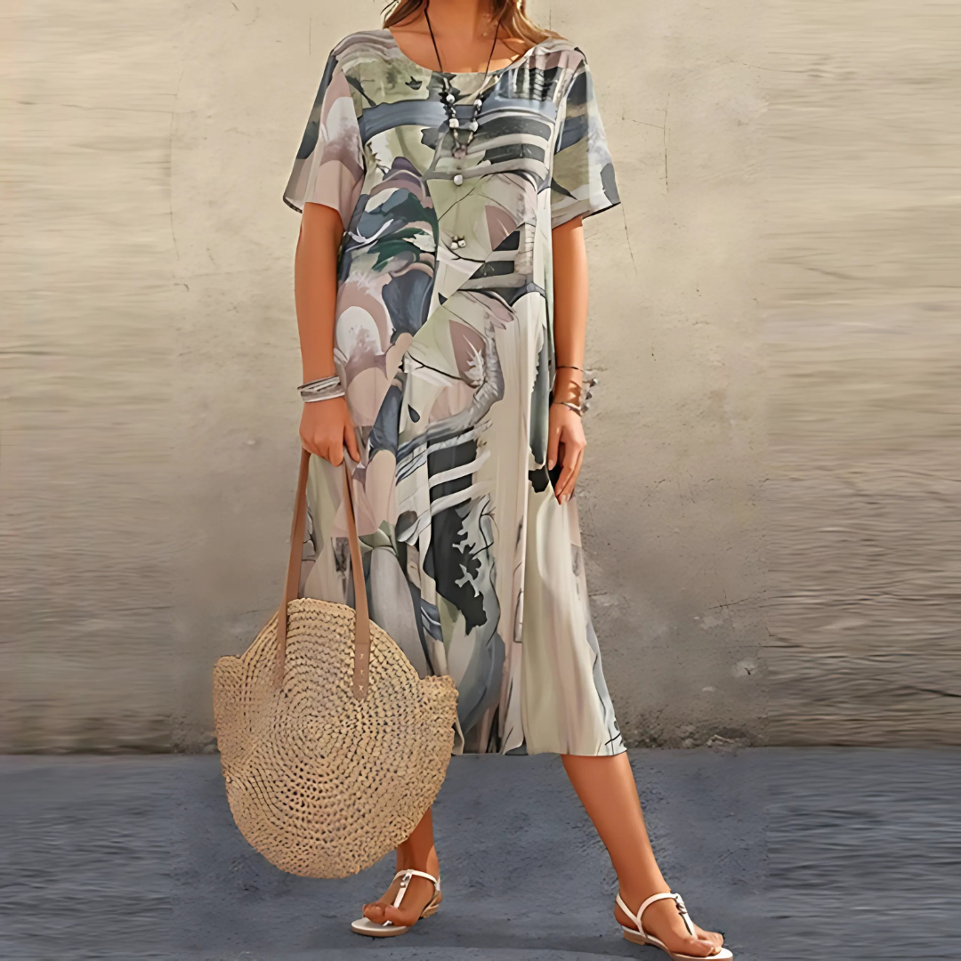 Women's Floral Print Short Sleeve Midi Dress 5