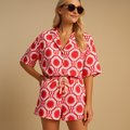 Women's Floral Short-Sleeve Blouse and Elasticated Shorts Set 1