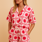 Women's Floral Short-Sleeve Blouse and Elasticated Shorts Set 2