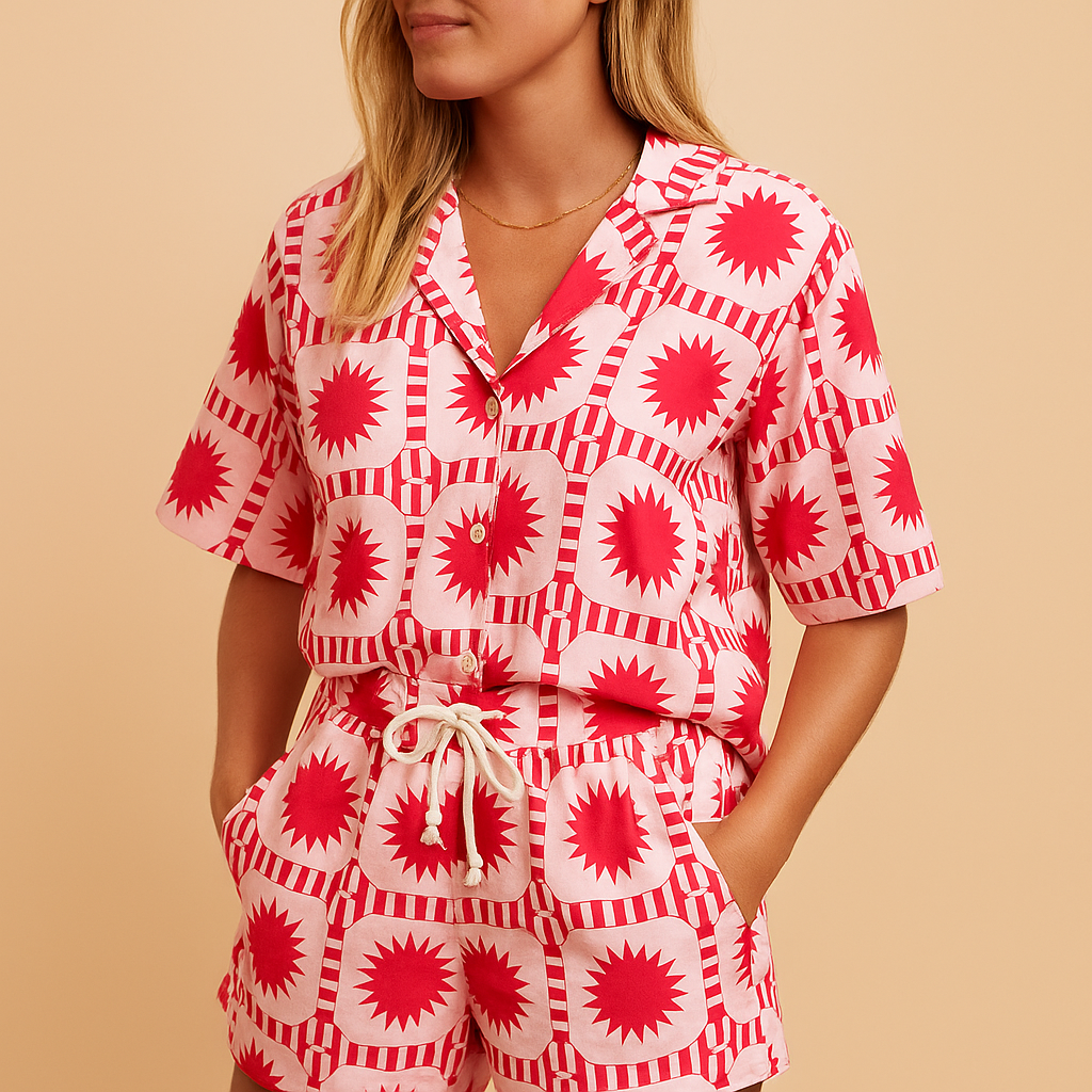 Women's Floral Short-Sleeve Blouse and Elasticated Shorts Set 2