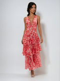 Women's Floral Tiered Midi Dress with V-Neck and Strappy Open Back 1