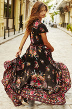 Women's Floral V-Neck Midi Dress with Adjustable Waist 2