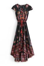 Women's Floral V-Neck Midi Dress with Adjustable Waist 3