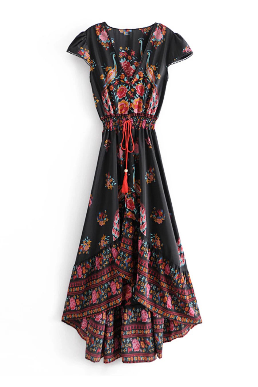 Women's Floral V-Neck Midi Dress with Adjustable Waist 3