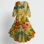 Women's Floral V-Neck Midi Dress with Relaxed Fit 1