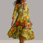 Women's Floral V-Neck Midi Dress with Relaxed Fit 2