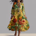 Women's Floral V-Neck Midi Dress with Relaxed Fit 3