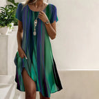 Women's Flowing Short-Sleeve Casual Midi Dress with Relaxed Fit 1
