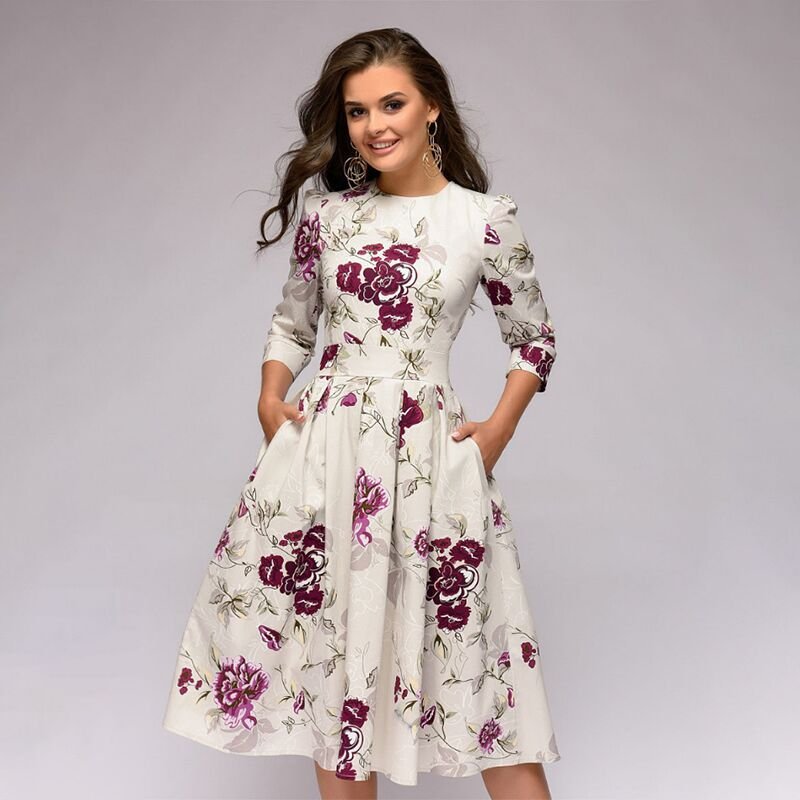 Women's Half Sleeve Midi Dress with Floral Print 1