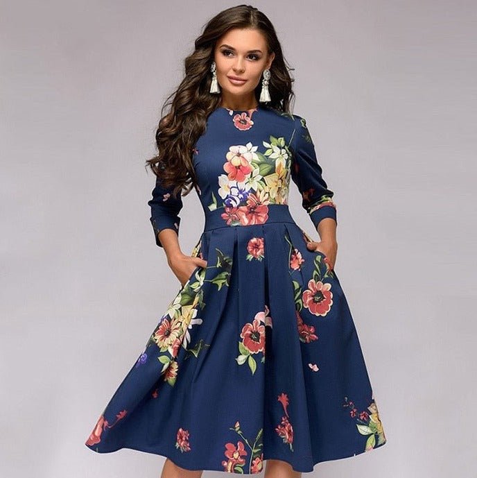 Women's Half Sleeve Midi Dress with Floral Print 2