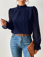 Women's Half Turtleneck Long Sleeve Blouse with Ruffled Sleeves 1