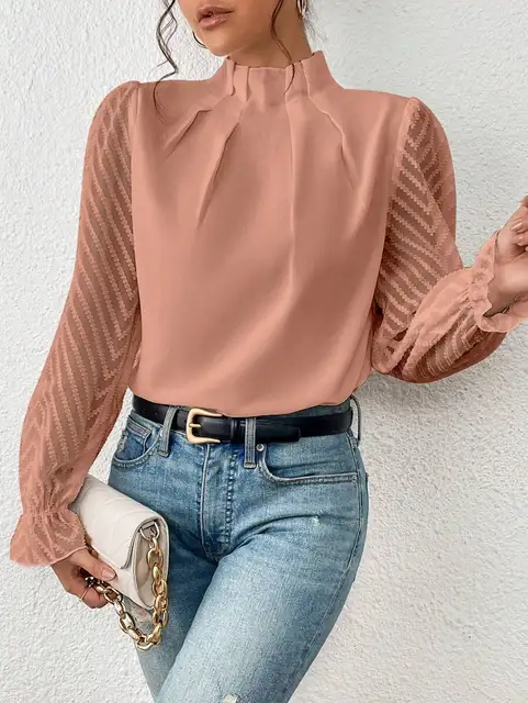 Women's Half Turtleneck Long Sleeve Blouse with Ruffled Sleeves 2