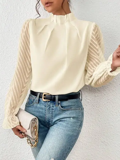 Women's Half Turtleneck Long Sleeve Blouse with Ruffled Sleeves 3