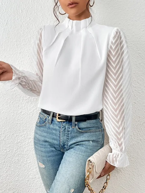 Women's Half Turtleneck Long Sleeve Blouse with Ruffled Sleeves 4