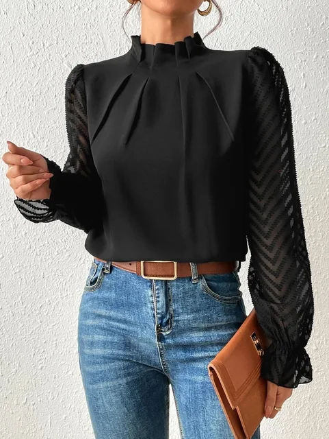 Women's Half Turtleneck Long Sleeve Blouse with Ruffled Sleeves 5