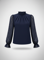 Women's Half Turtleneck Long Sleeve Blouse with Ruffled Sleeves 1