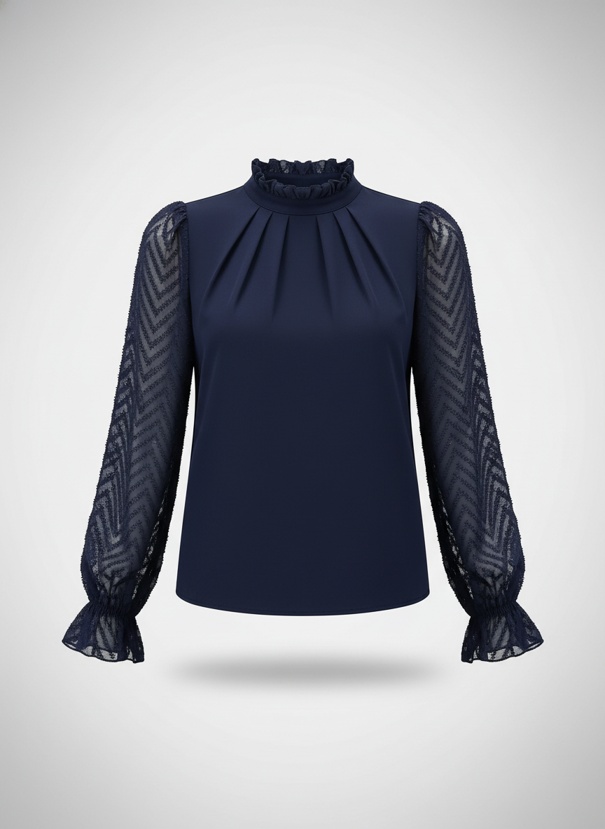Women's Half Turtleneck Long Sleeve Blouse with Ruffled Sleeves 1