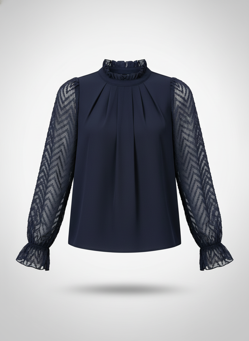 Women's Half Turtleneck Long Sleeve Blouse with Ruffled Sleeves 3