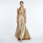 Women's Halter Neck Floor Length Satin Dress with Slim Fit 1