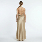 Women's Halter Neck Floor Length Satin Dress with Slim Fit 2