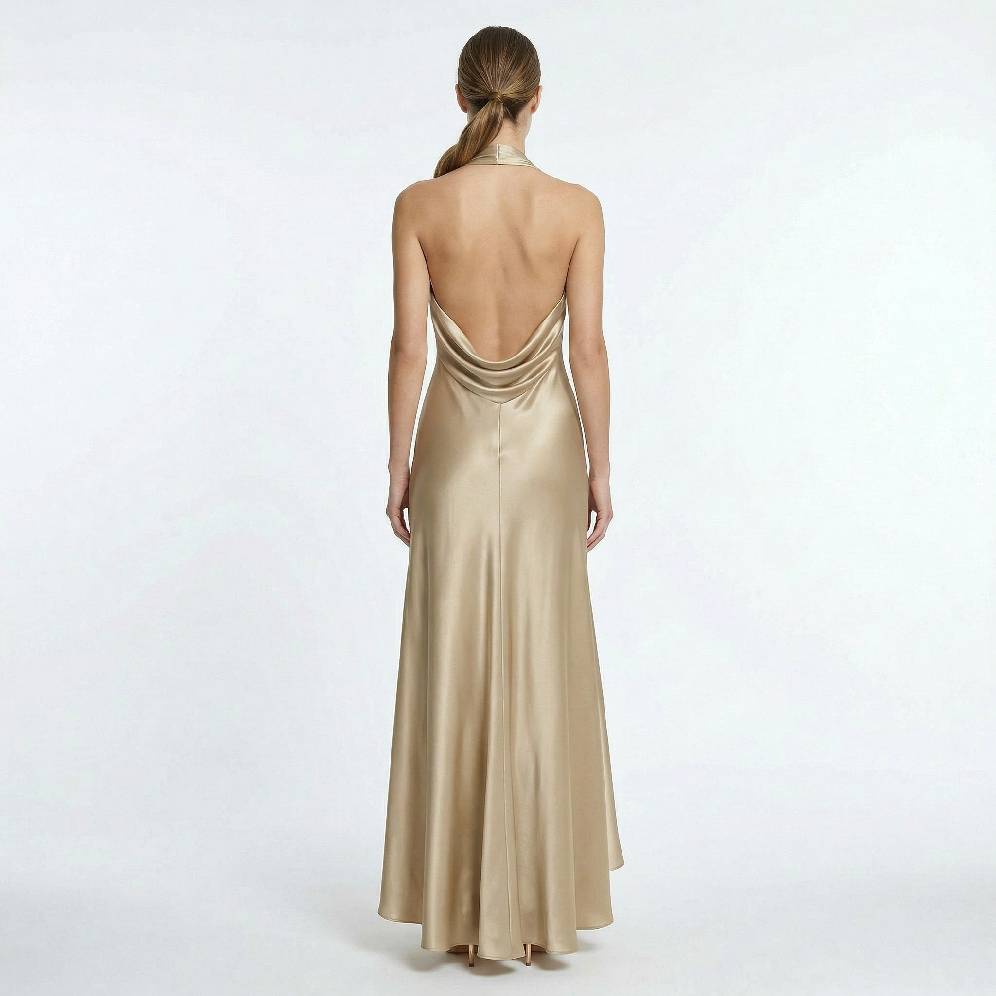 Women's Halter Neck Floor Length Satin Dress with Slim Fit 2