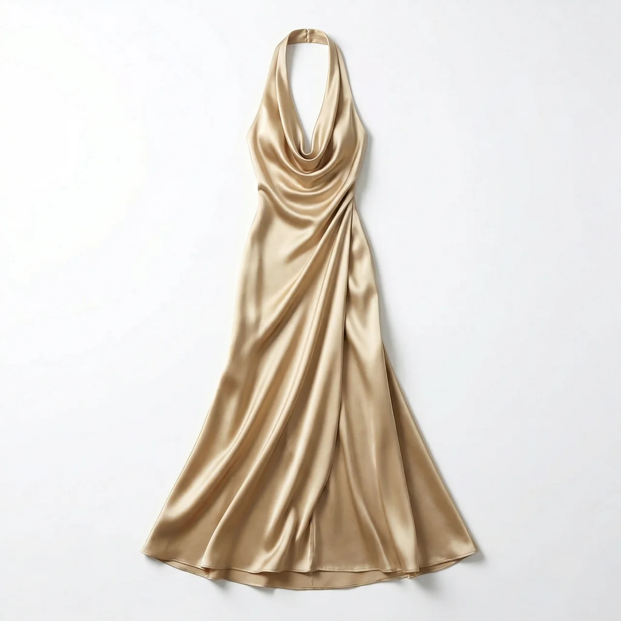 Women's Halter Neck Floor Length Satin Dress with Slim Fit 4