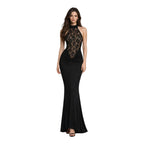 Women's Halter Neck Maxi Dress with Open Back and Lace Detail 1