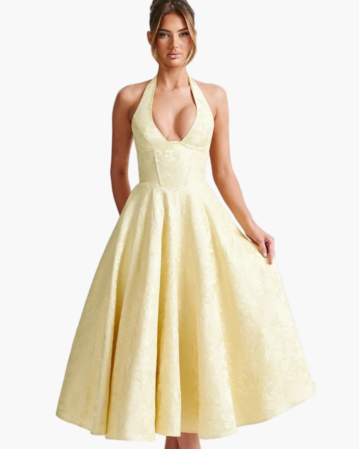 Women's Halter Neck Midi Dress with A-Line Skirt 10