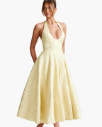Women's Halter Neck Midi Dress with A-Line Skirt 11