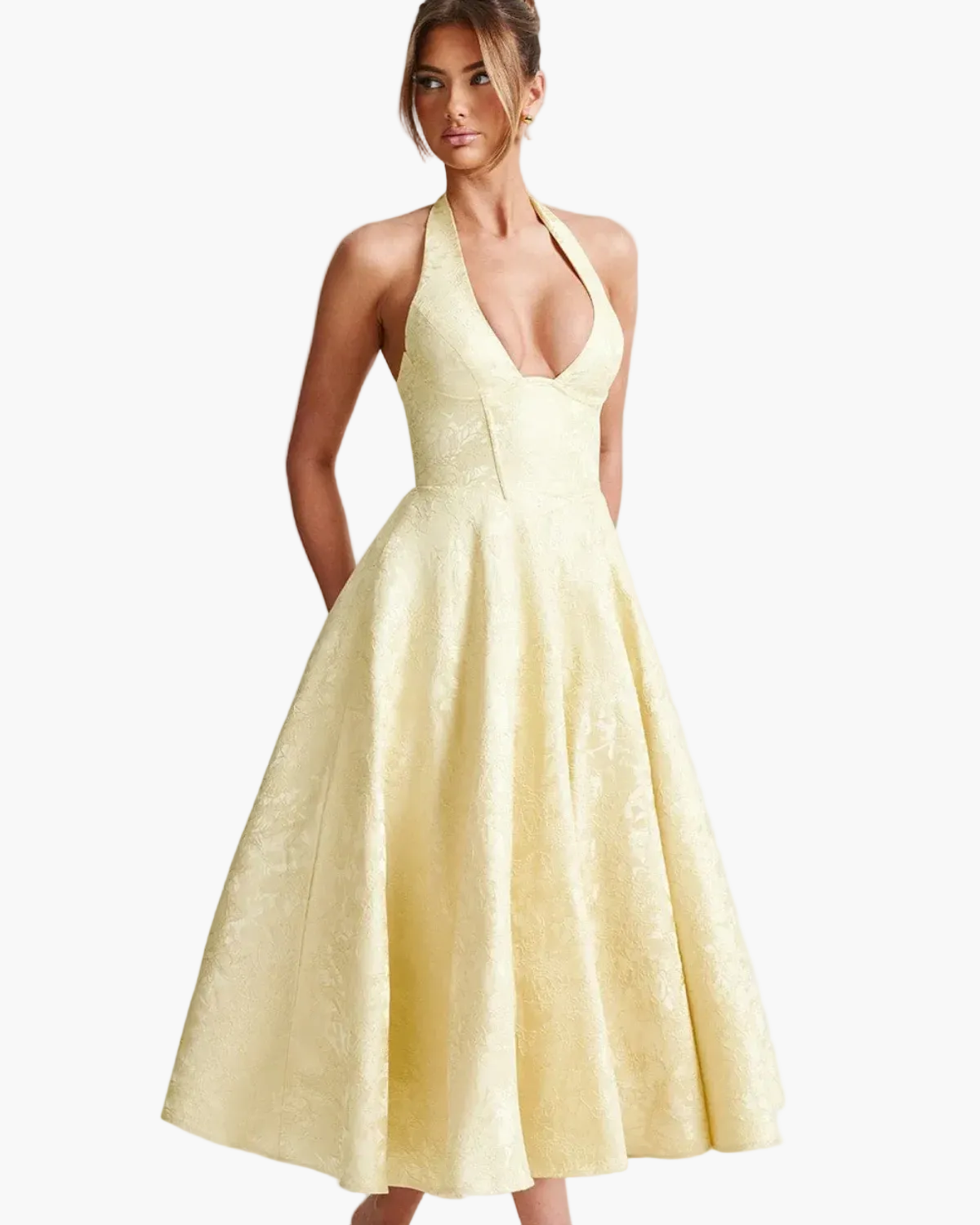 Women's Halter Neck Midi Dress with A-Line Skirt 11