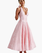Women's Halter Neck Midi Dress with A-Line Skirt 12
