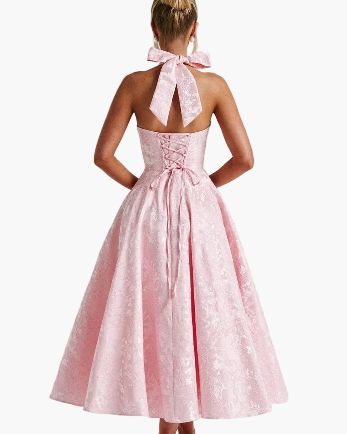 Women's Halter Neck Midi Dress with A-Line Skirt 14
