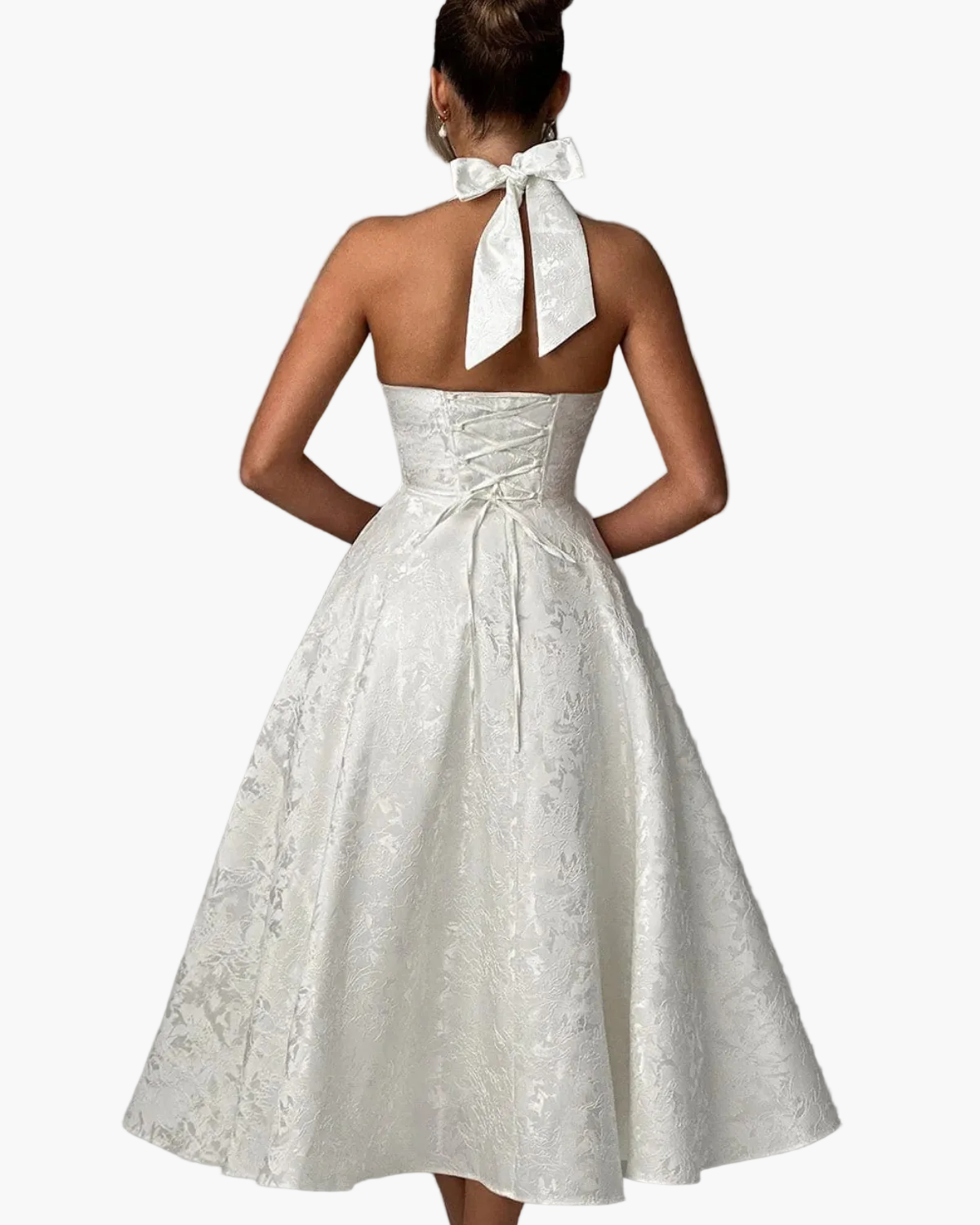 Women's Halter Neck Midi Dress with A-Line Skirt 15
