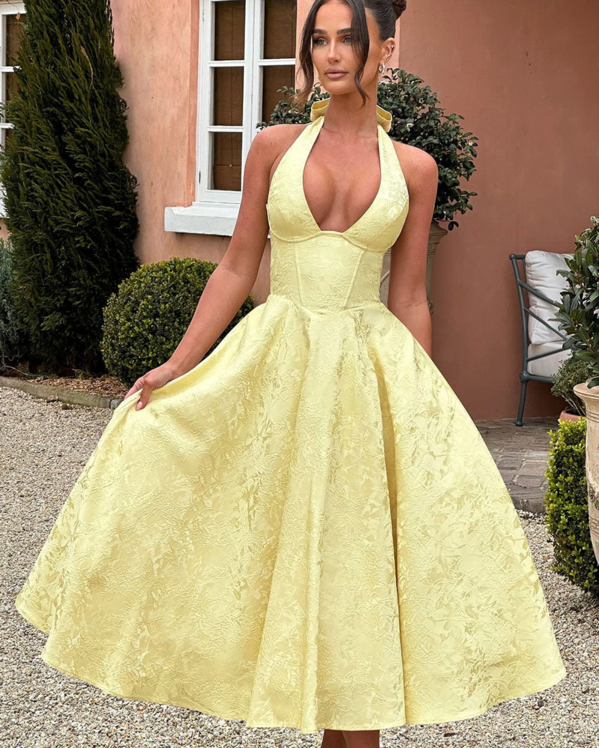 Women's Halter Neck Midi Dress with A-Line Skirt 6