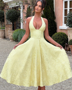 Women's Halter Neck Midi Dress with A-Line Skirt 8
