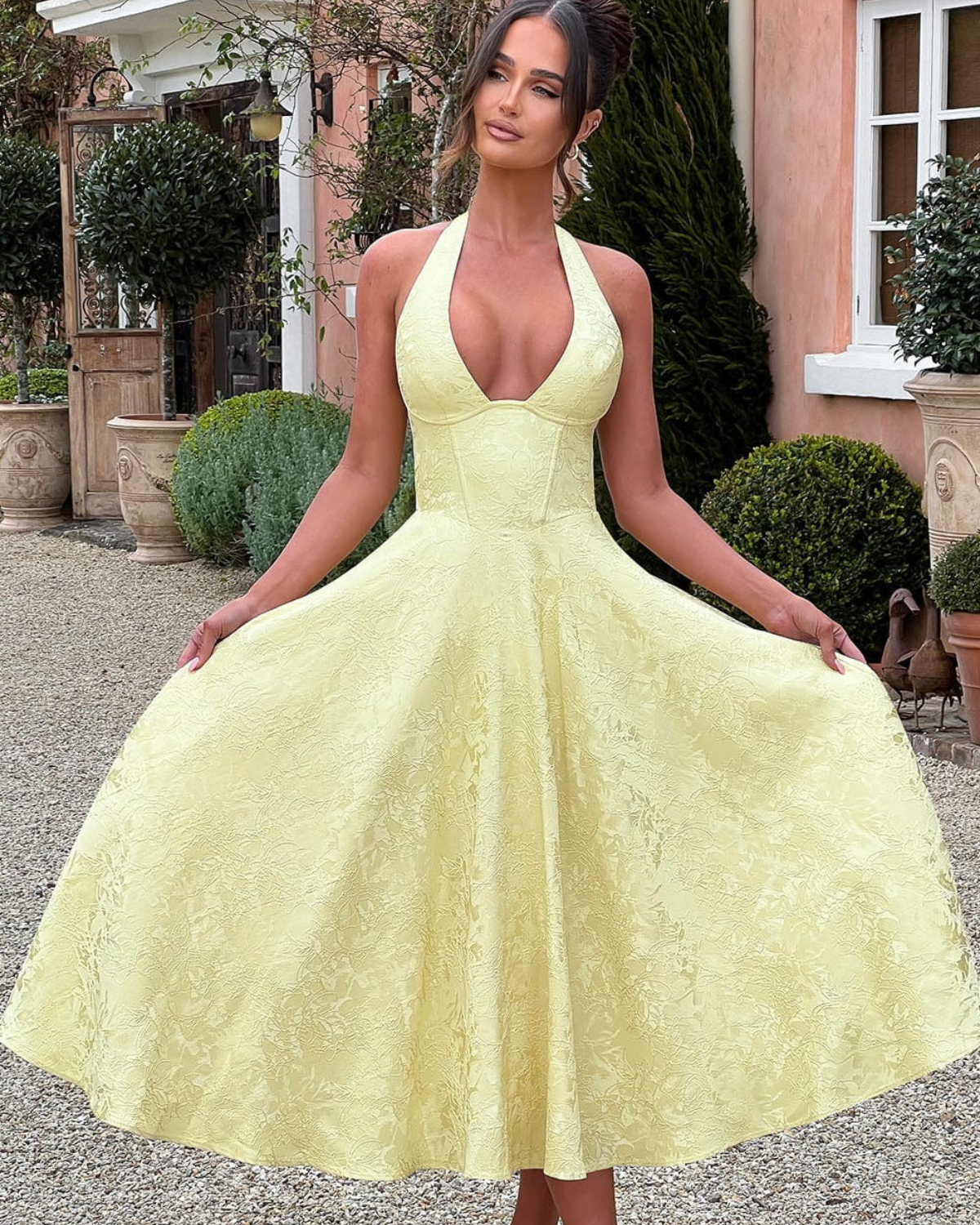 Women's Halter Neck Midi Dress with A-Line Skirt 8