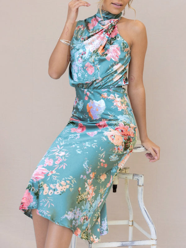 Women's Halter Neck Midi Dress with Floral Print 10