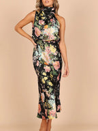 Women's Halter Neck Midi Dress with Floral Print 11