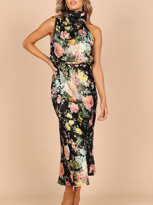 Women's Halter Neck Midi Dress with Floral Print 11